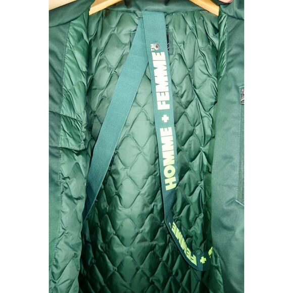 Eddie Bauer X Homme Femme Down Shell Jacket Dark Neon Green Mens Small Outerwear - Picture 4 of 6